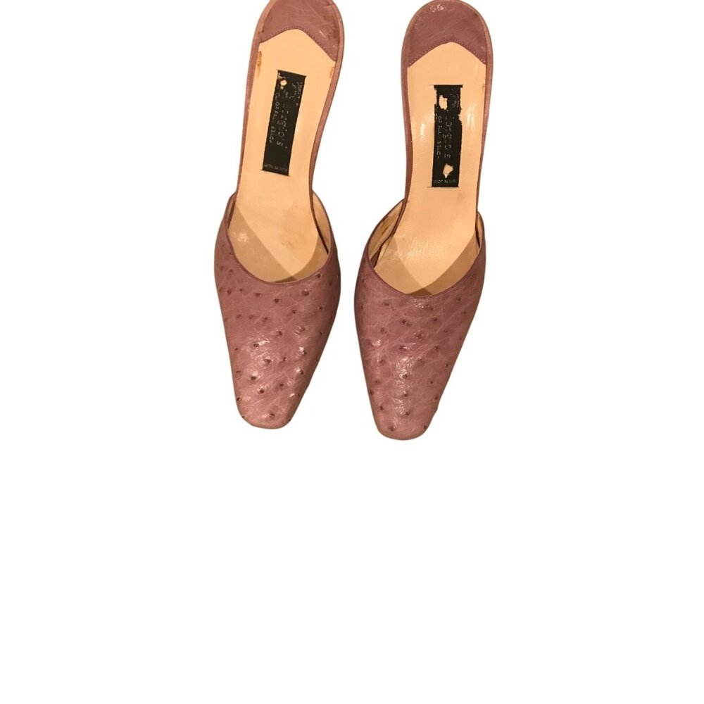 Giorgio's Palm Beach  Real Ostrich Leather Mules Pink High Heel Shoes For Women